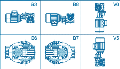 Установочное положение двухступенчатых мотор-редукторов Varvel STA, TA